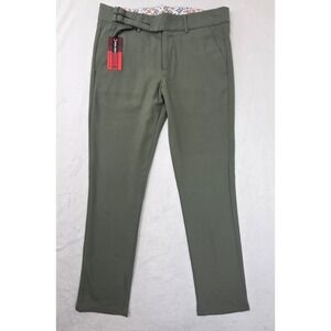 Dasel Dress Pants Men 32 Green New Side Buckle Slim Fit Flat Front Trousers